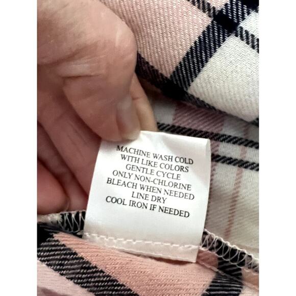 Como Blu women's size L shirt flannel pink plaid button-up peplum back cozycore - Picture 9 of 9